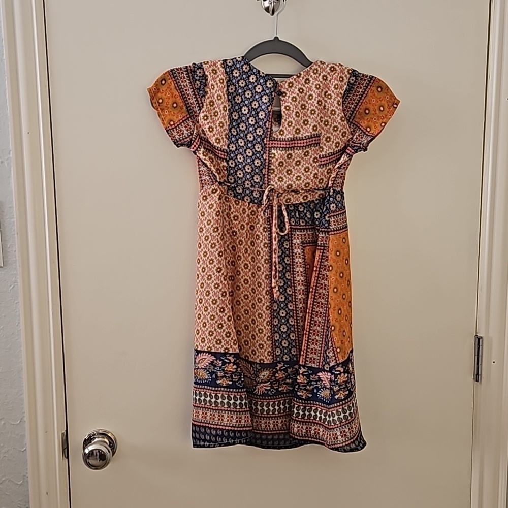 SPEECHLESS Orange Mixed Print Patchwork Tie Back Short Sleeve Dress - Picture 9 of 10
